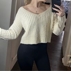 Forever 21 Cream V-Neck Chunky Knit Sweater